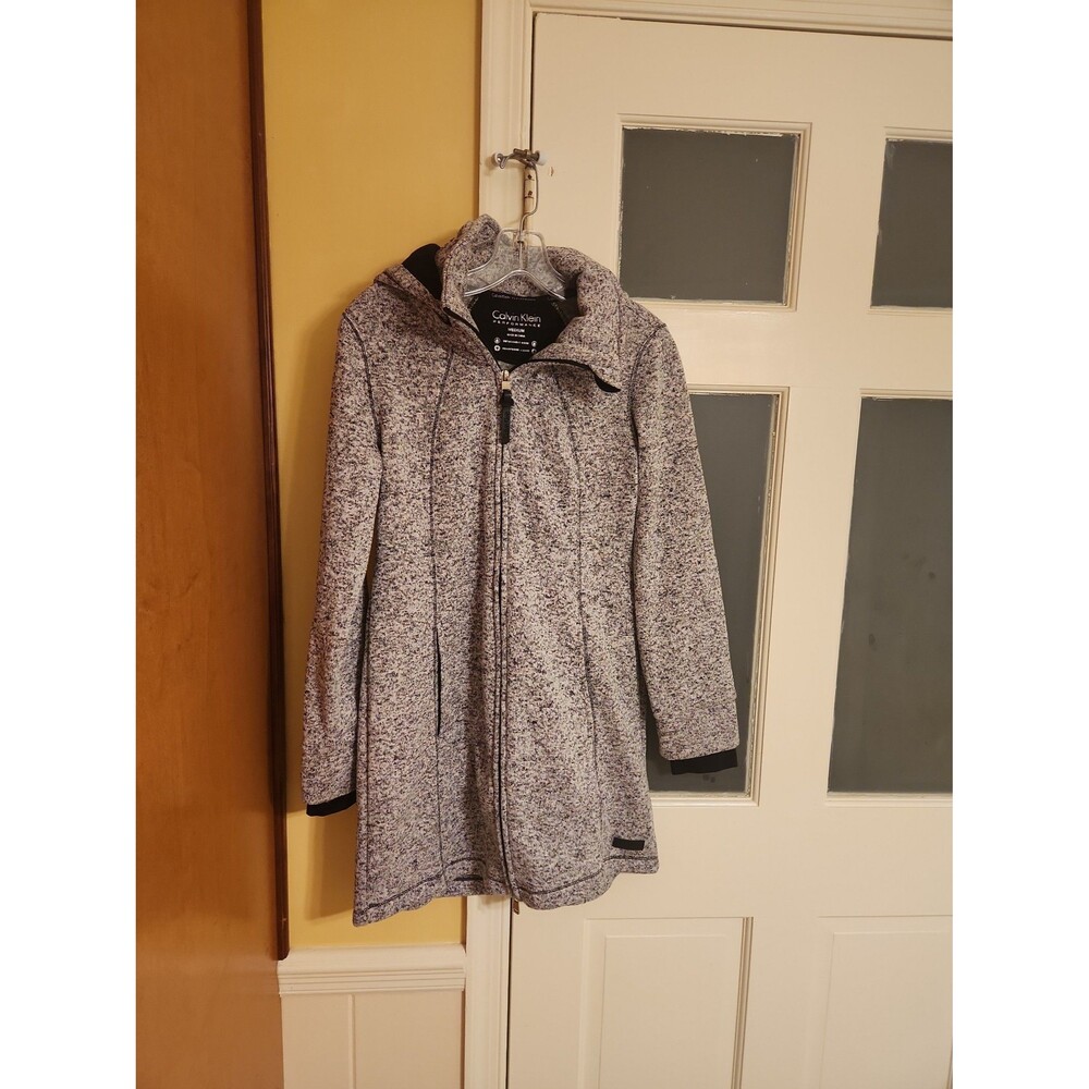 Calvin Klein Performance Women's Gray Long Jacket Removable Hood Size M